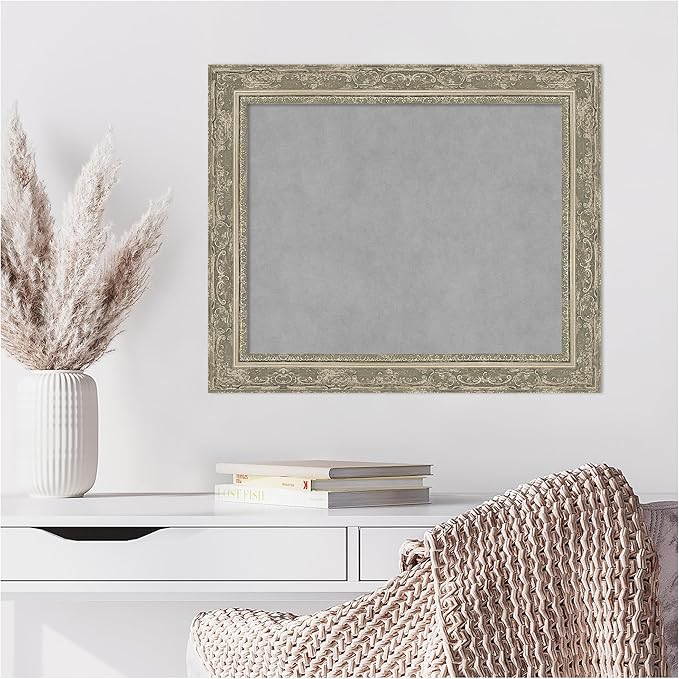 Amanti Art Silver Framed Magnetic Board 20x24 Small Vision Board for use with Magnets, 100% Metal Sheet to Display Items as Office Decor or for Home Organization in mudroom, Kitchen or Kids Room
