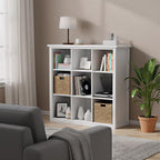 SIMPLIHOME Artisan Bookcase - 43 inch Tall 9-Cube Solid Wood Cube Organizer in Chantilly White, Transitional Storage Bookcase for Living Room, Study Room or Office with Fixed Shelves and Tapered Legs