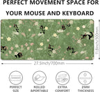 Cute Cats Desk Pad Mouse Pad,Sage Green Plants Flowers Floral Mouse Mat Large,Stitched Edges Non-Slip Waterproof Rubber Base Mous Mat for Office Home Work Gaming(27.5X11.8 in)