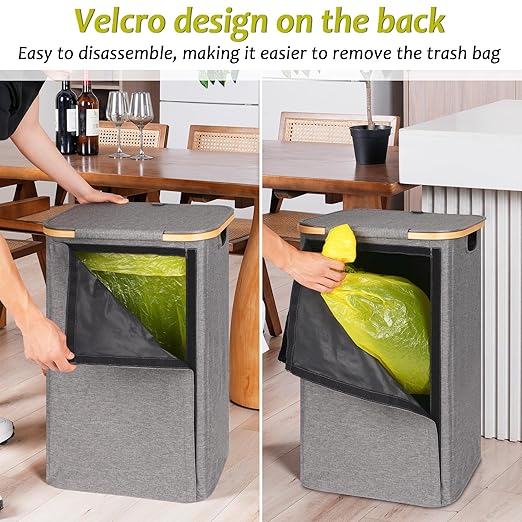 efluky Recycling Bin Holder 100L, 26 Gallon Trash Can with Lid, Garbage Bag Holder for Yellow Bags, Easy Removal, (Inner Bag Not Included) -Grey