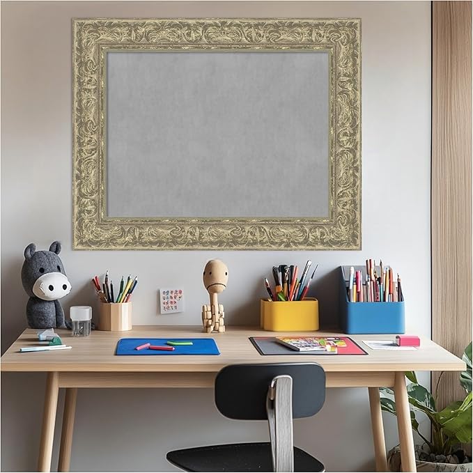 Amanti Art Silver Framed Magnetic Board 25x31 Medium Vision Board for use with Magnets, 100% Metal Sheet to Display Items as Office Decor or for Home Organization in mudroom, Kitchen or Kids Room