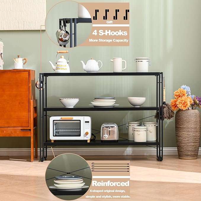 HCHQHS Bookshelf, 3-Tier Industrial Bookcase, Black Open Book Shelf, Freestanding Horizontal Bookshelves with Metal Frame