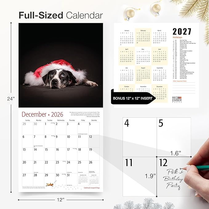 RED EMBER Catahoula Leopard Dogs 2026 Wall Calendar 12 Month | 12" x 24" Open | Thick & Sturdy Paper | Holiday Gift | Cute Puppy Dog Calendar 2026