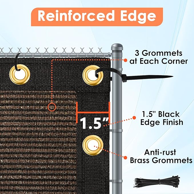 iCover 5x50ft Privacy Screen Fence, Outdoor Fencing Panels, Garden Windscreen Mesh Shade Sail Net Barrier, Include Reinforced Bindings and Brass Grommets Cable Zip Ties, Brown