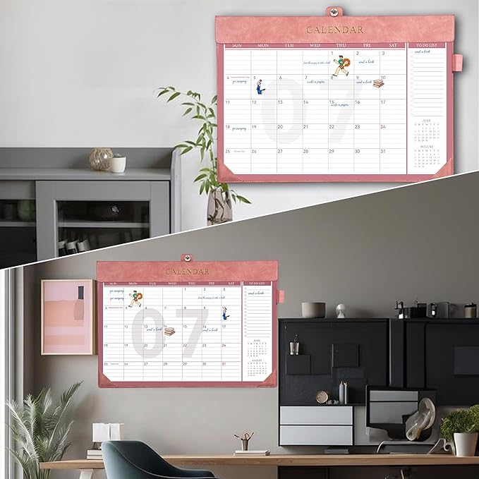Yoment Desk Calendar 2026-2027, Jan 2026-Dec 2027, Large Desk Calendar with To-Do Lists, 24 Months Leather Desk Pad Wall Calendar with PVC Cover for Work Office School Home Women Men, 17 x 12, Pink