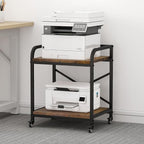 Vokumba 2 Tier Under Desk Printer Stand, Large Printer Table with Height Adjustable Shelf, Rolling Printer Cart with Industrial Wheels for Home Office, Scanner Fax (Rustic Brown)