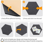 Fwpelt 12'' Large Hexagon Cork-Bulletin Boards for Walls, Self-Adhesive Modern Corkboard, Frameless Felt Pinboard, Prayer-Vision Pin Board for Office, Pack of 8 Hex Cork Tiles with 30 Pushpins
