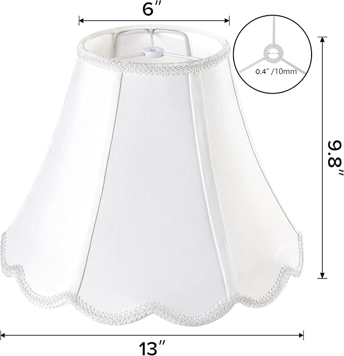 GO&SO Off White Bell Lamp Shade Medium, Scalloped Lampshade Braids with Petal Edges for Table Lamp,Floor Lamps Replacement, 6×13×9.8 Inch Spider Easy Assembly Modern Art Deco Lampshades for Bedroom