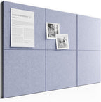 Bumusty Large Cork Board 36"x24" Alternative - 6 Pack Felt Wall Tiles with 40 Safe Removable Adhesive Tabs, 30 Pushpins, Cork Boards for Walls Pin Board Bulletin Board Office Decor (Soft Periwinkle)