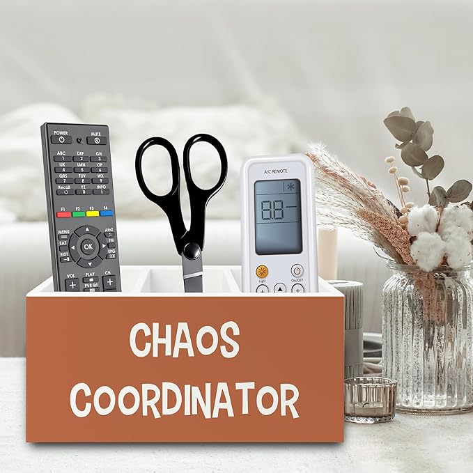 XPH Chaos Coordinator Orange Pen Pencil Holder Organizer for Desk, Thank You Gifts for Women Men Coworkers Boss Leader Manager, Appreciation Gifts Wooden Box Sign for Office Tabletop Decorations