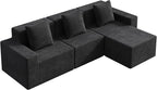 WLIVE 110'' Boneless Couch for Living Room, Modular Sectional Sofa, Cloud Memory Foam Couch L Shape with Chaise, Black