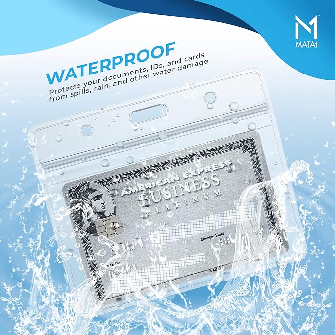 Mata1-USA Plastic Card Holder (Clear, 3.5x2.25 Inch, 10 Pack), Horizontal Badge Holder for ID Name Badge with Zipper