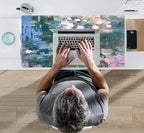 Abstract Oil Painting Mousepad Retro Water Lilies Desk Mat, XXL Large Extended Mouse Pad Gaming, Computer Laptop Keyboard and Mouse Mat, Floral Desk Pad with Stitched Edge, 31.5''x15.7''