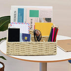Boershun Rattan Mail Organizer - Countertop, Desk, Bills, Woven Basket, Magazine Holder, Mail Sorter, Hobo Organizer，Beige
