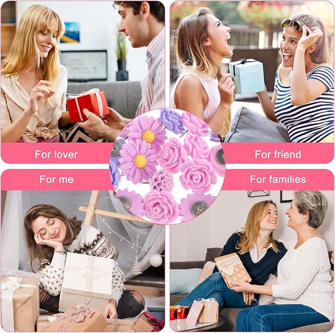 XLIUAX 40Pcs Flower Push Pins, Rose Thumb Tacks Cute Pink Thumbtacks for Cork Board Decorative Push Pins for Bulletin Board Photos Wall Maps Offices (Purple)