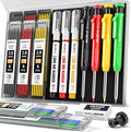 Nicpro 4 Pack Carpenter Pencils with Sharpener, Construction Mechanical Pencil Set with 52 Refills, Heavy Duty Working Tools, Long Nib Marker Pens for Architect Marking (Red, Black, Yellow, Green)