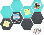 Uoisaiko 12" Large Bulletin Board with 30 Push Pins, Pack of 8 Hexagon Felt Pin Board Notice Boards for Home Office, Felt Wall Tiles for Photos Memos