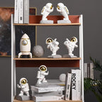 Kakizzy Book Ends for Shelves Decorative, Upgraded Astronaut Bookshelf Stopper Resin Book Shelf End Holders Heavy Duty Bookends for Kids Gifts Cute Spaceman Book Ends for Space Decor(F2-Gold)