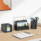 EasyPAG Desk Organizers and Accessories 3 Pieces Office Organizer Set - Pen Holder for Desk, Mail Sorter Countertop and Sticky Note Holder, Black