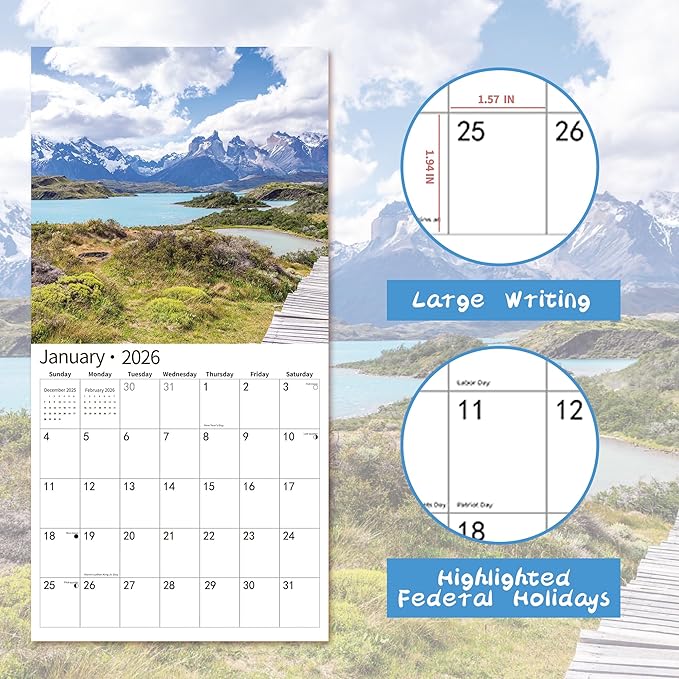 2026 Wall Calendar,14 Monthly Wall Calendar Beautiful World Nov. 2025 - Dec. 2026, 12" x 18.2" Opened,Full Page Months Thick Paper for Gift Calendar Organizing & Planning