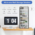 EasyPAG Wall File Holder 14 Tier Mesh Hanging Folder Organizer with Flat Tray Wall Mounted Mail Organizer Magazine Paper Desk Shelf with Nametag Label for Office Home School, Black