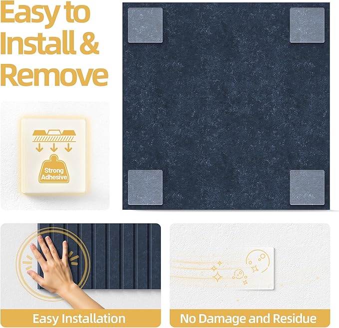 Large Cork Board for Wall 36" x 48" Blue Bulletin Board with Safe Removable Adhesive Squares for Pictures Photos, Alternative CorkBoard Felt Pin Boards Tiles for Office Classroom Wall Decor - 12 Pack