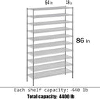Regal Altair 18" Deep x 54" Wide x 86" Height Wire Shelving Kit | 10-Tier | NSF Commercial Storage Rack Unit