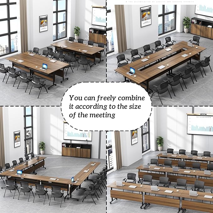Folding Conference Table,Foldable Office Conference Room Tables,Rolling Meeting Seminar Tables with Casters,Flip Top Mobile Training Tables,Business Training Seminar Table for Office Meeting (62.9in)