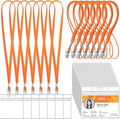 Marspark 50 Sets Clear Name Tags with Lanyard, Lanyards for ID Badges Reusable Strap with ID Holder Plastic Name Badges for Adults Business School Church Conference (Orange)