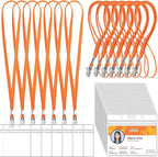 Marspark 50 Sets Clear Name Tags with Lanyard, Lanyards for ID Badges Reusable Strap with ID Holder Plastic Name Badges for Adults Business School Church Conference (Orange)