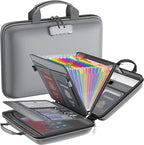 Fireproof File Organizer with Lock, Hard-Shell Case Fireproof Document Box with 13 Colorful Pockets Accordion File Folder, Important Document Organizer for Letter A4 Files Laptop Passports (Grey)