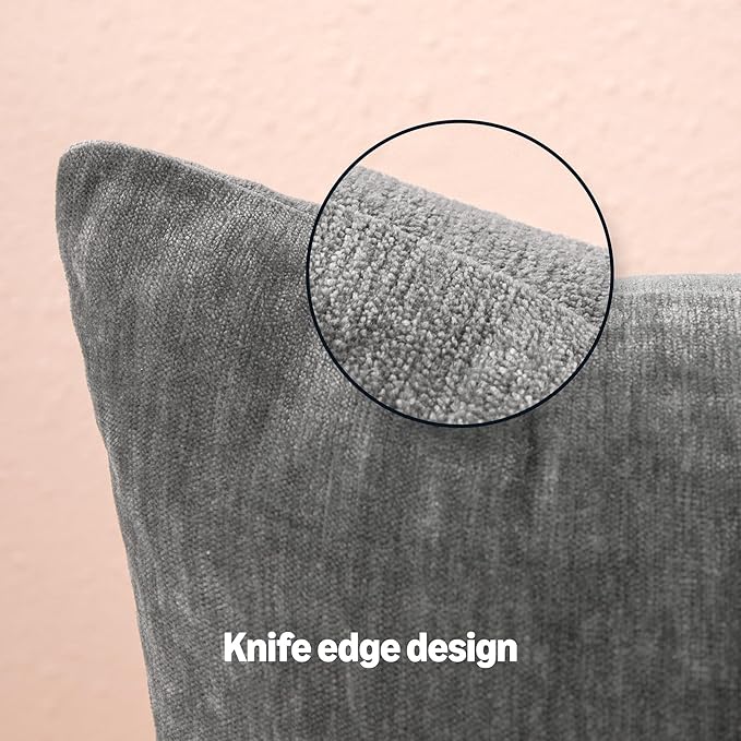 Amazon Basics Chenille Throw Pillow Covers, Home Decor Cushion Cover for Bedroom Living Room Couch Bed, 16" W × 16" L, Dark Gray