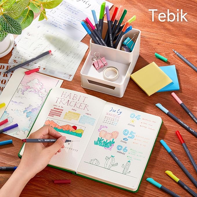 Tebik 108 Pack Planner Colored Pens, 100 Assorted Colors Drawing Pens with 8 Different Stencils, Perfect for Dotted Journal Planner Writing Note Calendar Coloring Office School Supplies
