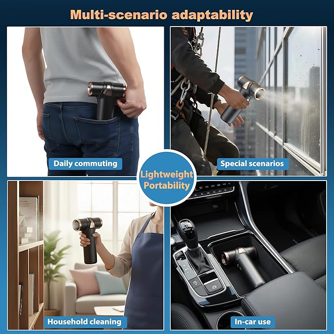 muilsae 4-in-1 Mini Air Duster, Electric Dust Cleaner Pocket Size, Rechargeable Cordless Aluminum Dust Blower for Computer Keyboard Air Bed Car Emergency