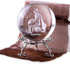 3D Laser Constellation Crystal Ball 60mm Crystal Paperweight Full Sphere Glass Fengshui with Sliver-Plated Flowering Stand(Aquarius)
