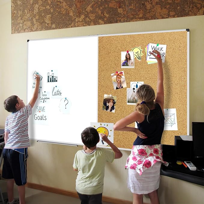 XBoard Extra Large Magnetic White Board and Bulletin Corkboard Combination, 72 x 40 Inch Foldable Dry Erase & Cork Combo Board for Wall with Aluminum Frame, 6' x 3' Notice Memo Board Pin Vision Board
