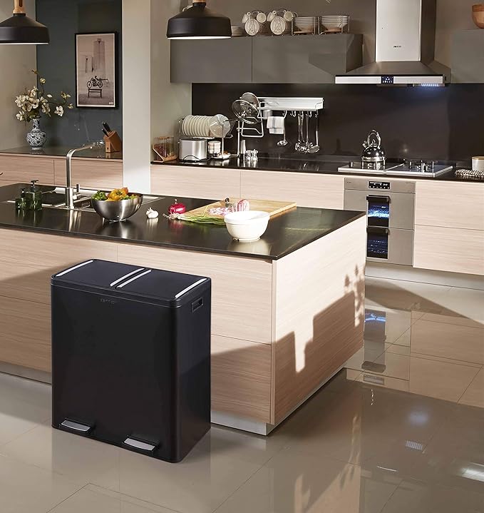 Step N' Sort The 18.5 Gallon Extra Large Capacity, Soft-Step, Dual Trash and Recycling Bin with Removable Inner Bins