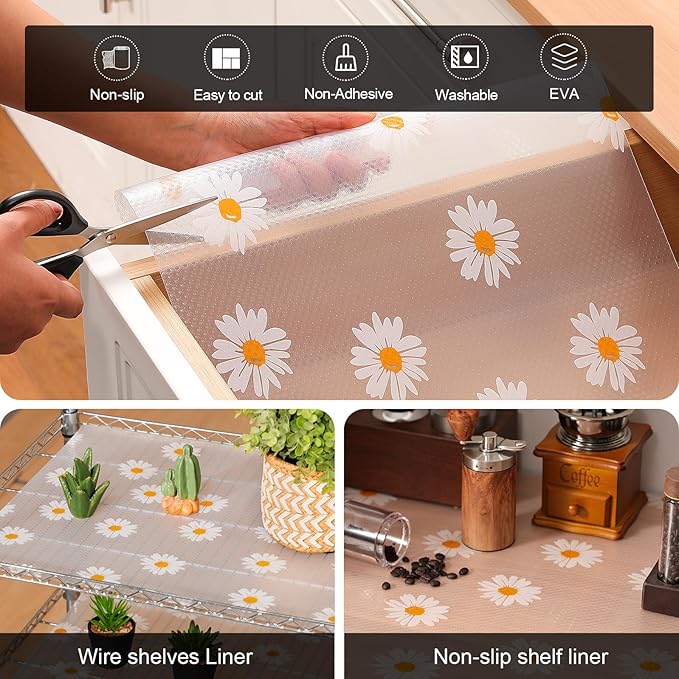 Cooyes Shelf Liner – Premium Non-Adhesive Cabinet & Drawer Liner for Kitchen – Waterproof Shelf Paper with Modern Pattern – Durable EVA Cabinet Mat – Easy to Cut （24" W x 120" L）