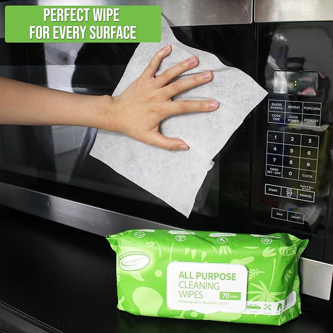 Air Jungles All Purpose Cleaning Wipes for Car and Home 70 Count, Extra Large 8" x 10" Heavy Duty for Car Interior Vinyl, Kitchen, Bathroom, Countertop, Furniture, Tool - Non-Toxic for Multi-Surface