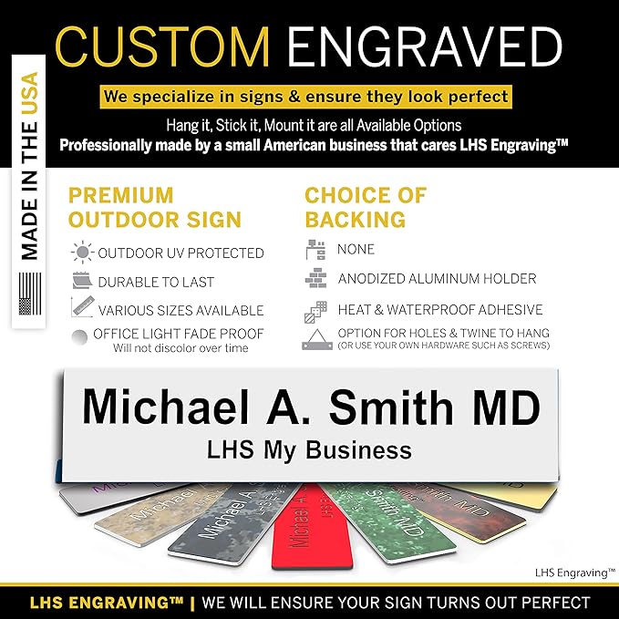 Custom Name Plate for Doors, with Choice of Mounting Holders for Walls, Doors, Cubicles, Hanging and More - Personalized White Plastic Black Letters - USA Made 2x6 - B16