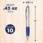 DISCOUNT PROMOS Ballpoint Pens With Rubber Grip, 10 pack, Black Ink Writing Pens in Bulk, Blue