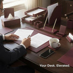 RitPin Desk Set，11-Piece Leather Desk Organizer Set, Executive Office Accessories with Desk Pad & Blotter, 2-Tier Tray, Pen Holder & More, Professional Office Desk Decor & Gift Set (Burgundy)