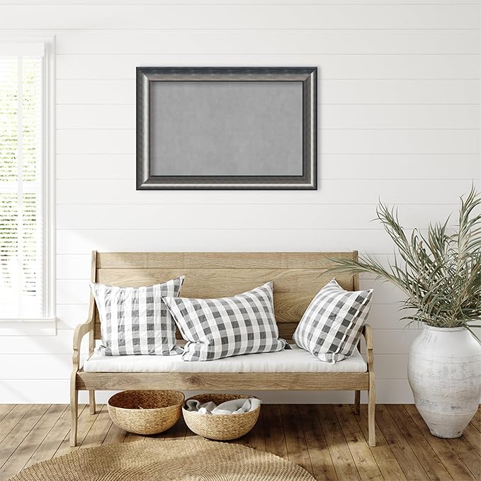 Amanti Art Silver Framed Magnetic Board 26x38 Large Vision Board for use with Magnets, 100% Metal Sheet to Display Items as Office Decor or for Home Organization in mudroom, Kitchen or Kids Room