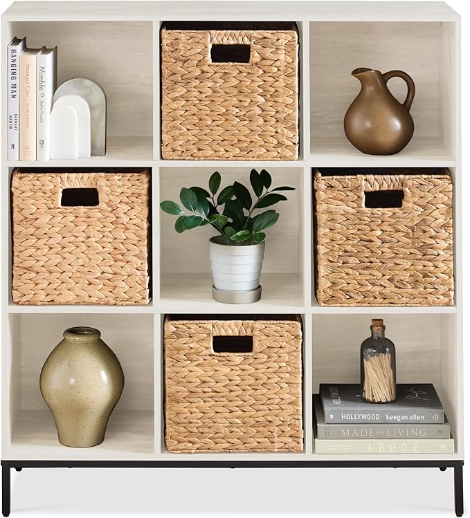 Best Choice Products 9-Cube Bookshelf, 3-Tier Wood Storage Bookcase W/Legs, 11in Shelf Opening, Cube Organizer, Living Room, Office, Nursery - Whitewash