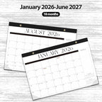 Desk Calendar 2026, Monthly Desktop Large Calendar (Jan 2026 - Jun 2027) 17" x 12" Desk Wall Planner for Family Teacher School Office Supplies, Black-White