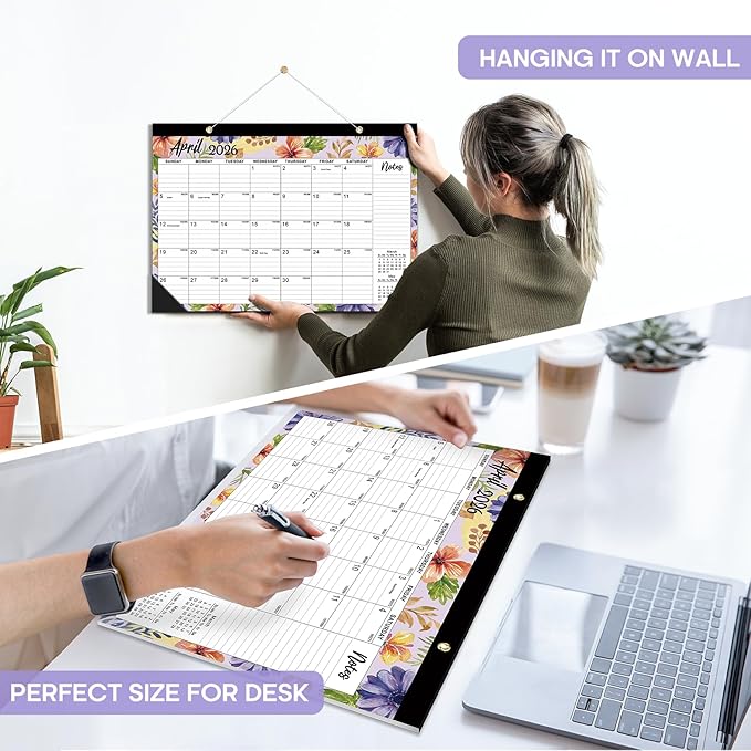 Desk Calendar 2026, 21 Months Calendar Runs from October 2025 to June 2027 - Large 17" x 12" Desktop/Wall Monthly Planner for Home School, or Office - Botanic Whimsy