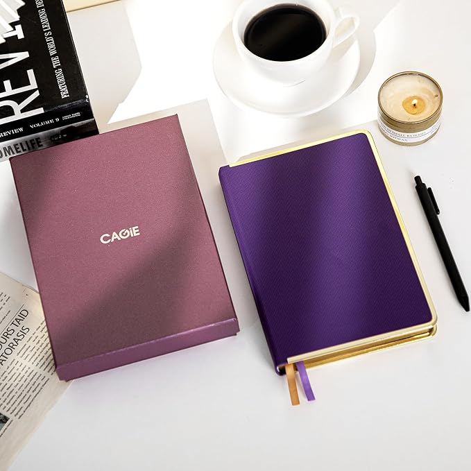 CAGIE Elegant Gold-Edged Journal for Women – Aesthetic Vegan Leather A5 Notebook, 256 Pages 100GSM Thick Paper Hardcover Diary, Gift Journals for Writing