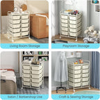 GLACER 10 Drawer Rolling Cart, Storage Cart with Lockable Whieels & Metal Frame, Trolley for Art Craft Oganizer, Mobile Utility Cart for Office, School, Classroom, Kitchen (Ivory Color)