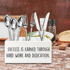 QZQE Motivational Gifts Pen Pencil Holder Organizer for Desk, Success Is Earned Through Hard Work and Dedication Inspirational Wooden Box Signs Decorations for Home Office Desk Tabletop