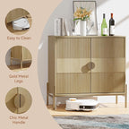 HOCAT 30.7" Accent Cabinet, Modern Buffet Cabinet with Gold Metal Legs, Fluted Sideboard for Dining Room, Kitchen, Oak